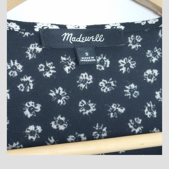 Madewell Shift Dress Black White Floral Short Sleeve Button Neck Mini Dress Sz S - Picture 3 of 10